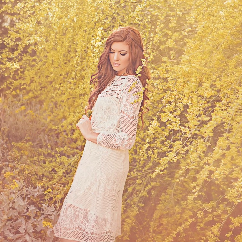 Free people white lace crochet dress with slip